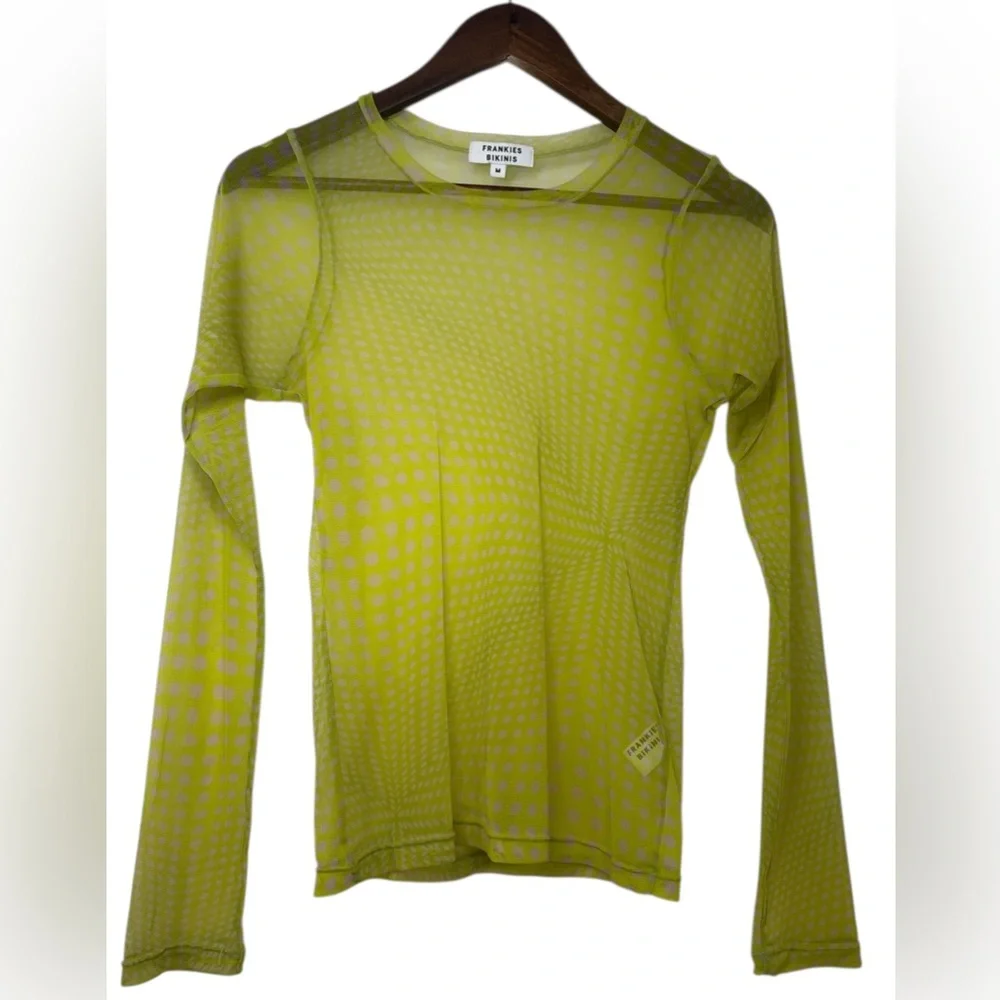Frankie’s Bikinis Ember Mesh Dots Long Sleeve Shirt Top in Yuma Size Medium